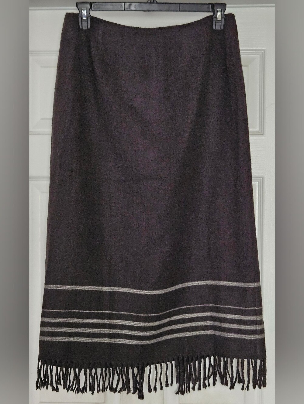 Vintage 90s Nine & Co Charcoal Gray Wool Blend Lined Maxi Skirt Fringe Hem Sz 14